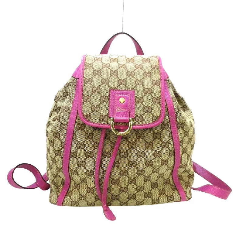 Retro canvas backpack with leather strap details -Gucci Gg Pattern  Canvas Backpack Bag (Pre-Owned)