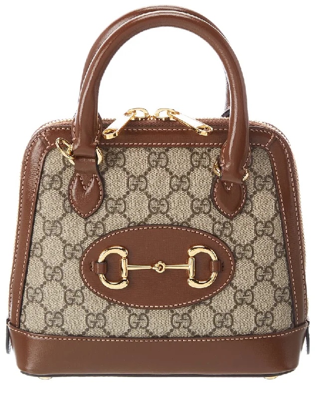 Handle bags with fun slogans for personality -Gucci Horsebit 1955 Mini GG Supreme Canvas & Leather Top Handle Bag