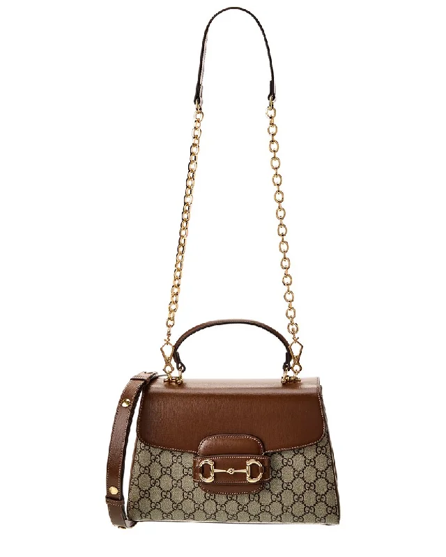 Handle bags with neutral leather for elegance -Gucci Horsebit Medium GG Supreme Canvas & Leather Shoulder Bag