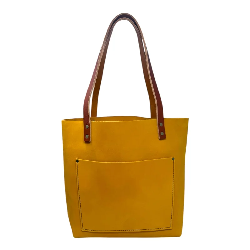 Handle bags with compact designs for portability -Large Tote Leather in Marigold By Portland Leather Co, Size: Large