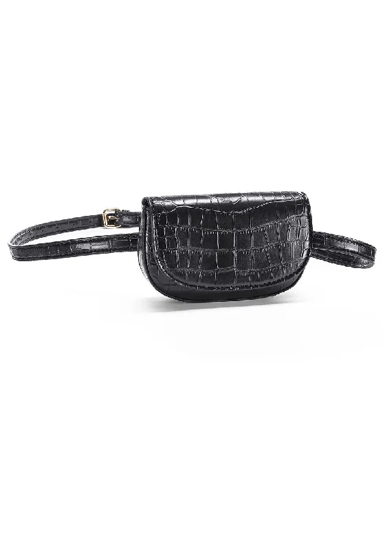 Handle bags with playful pom-poms for charm -LASCANA Women's Croc Embossed Belt Bag