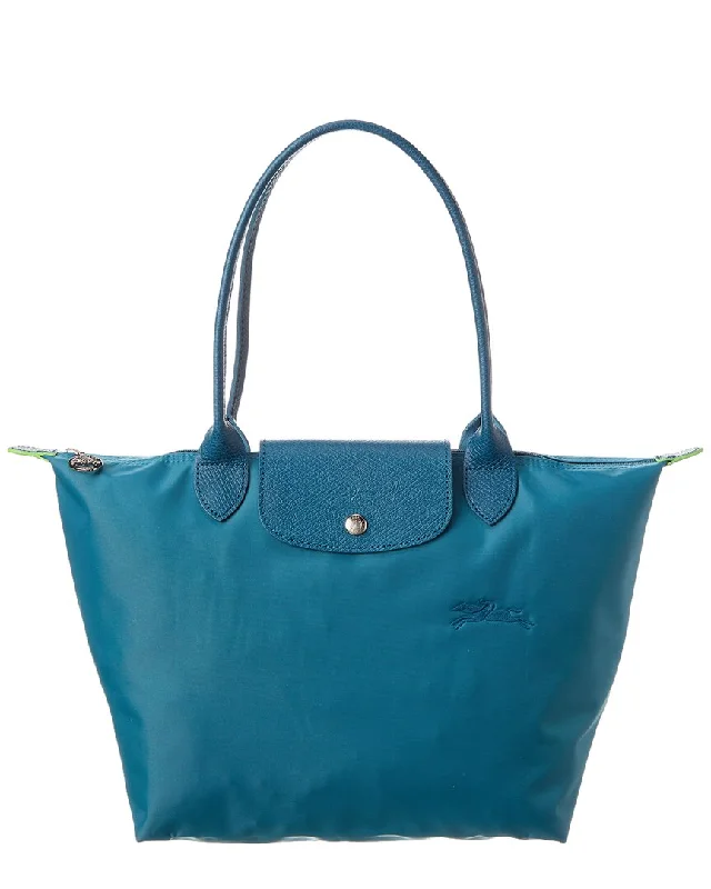 Reversible handle bags offering dual design styles -Longchamp Le Pliage Green Medium Canvas Tote