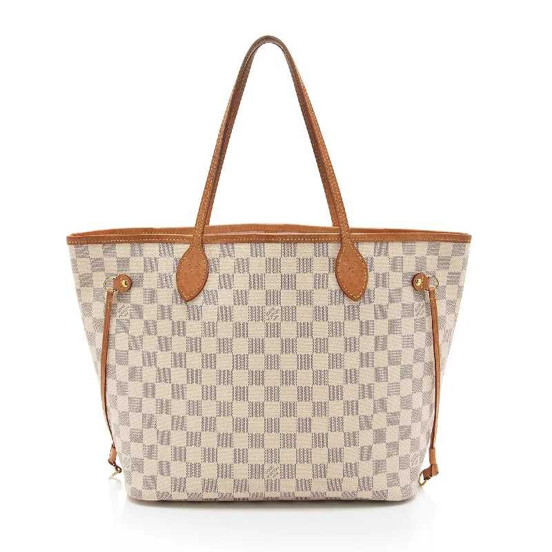 Foldable handle bags for easy storage convenience -Louis Vuitton Damier Azur Neverfull MM Tote