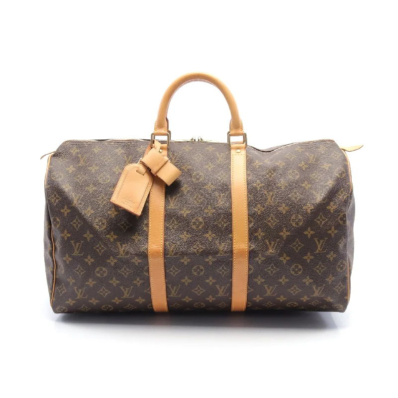 Handle bags with detachable pouches for versatility -Louis Vuitton Keepall 50 Monogram Boston Bag Pvc Leather Brown