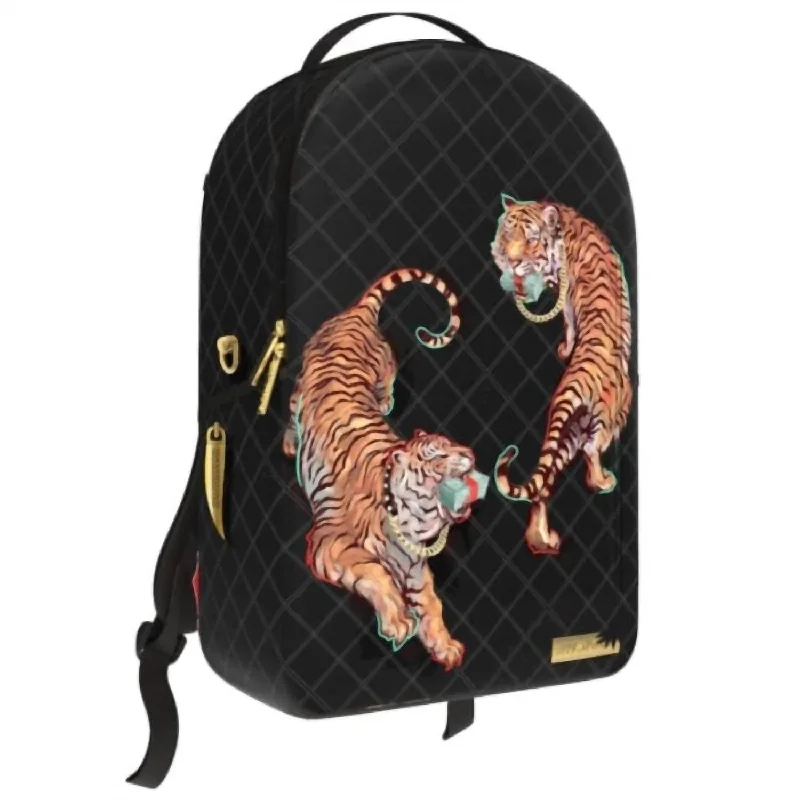 Fashionable canvas backpack for trendy college students -Men's Money Tigers Backpack In Black