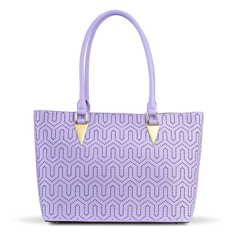 Handle bags with woven fabric for texture -Natasha Mirco Print Tote Leather Handbag