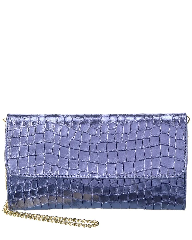 Handle bags with perforated details for style -Persaman New York Priscilla Croc-Embossed Leather Clutch