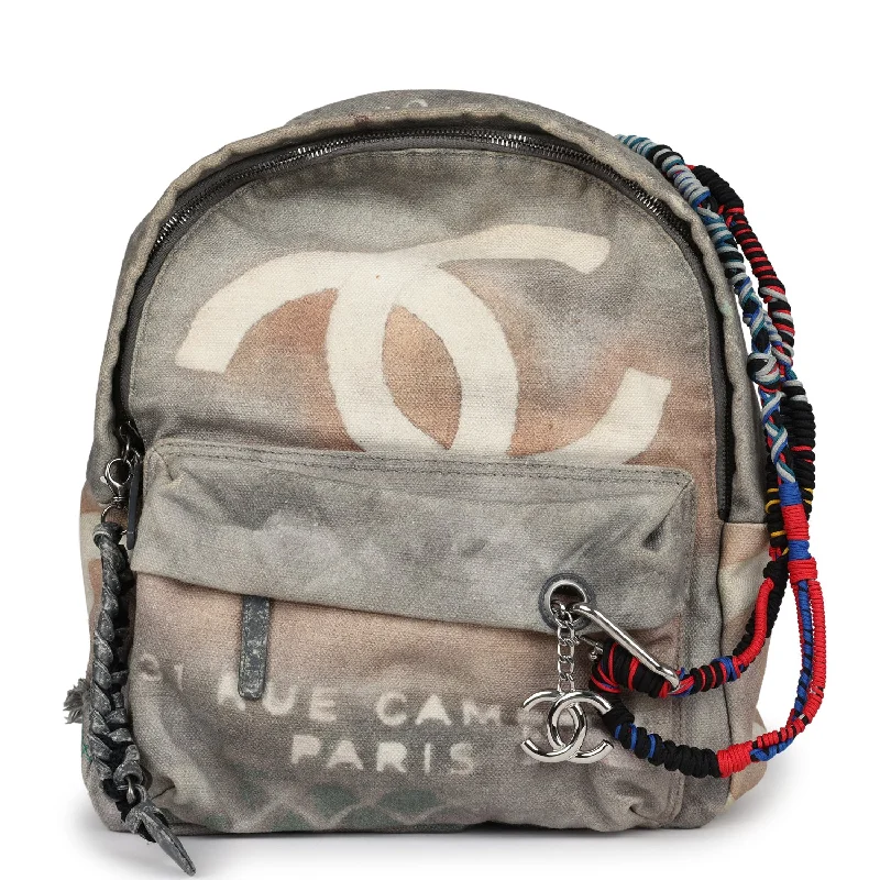 Insulated cooler backpack for picnic food storage -Pre-owned Chanel Graffiti Backpack Grey Multicolored Canvas Silver Hardware