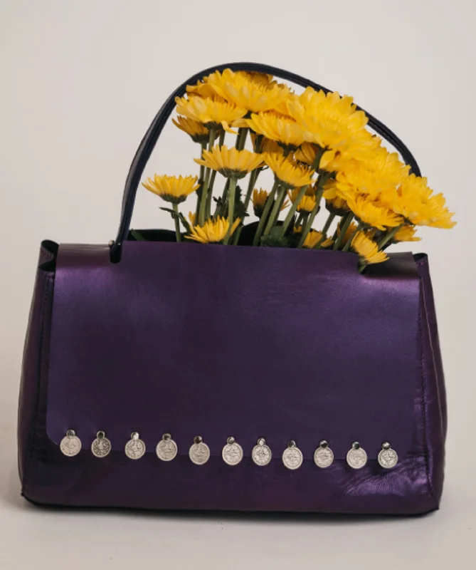 Handle bags with waterproof lining for protection -Purple Leather Handbag