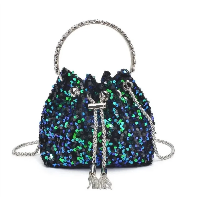 Handle bags with woven fabric for texture -Starsha Evening Sequin Bag In Peacock