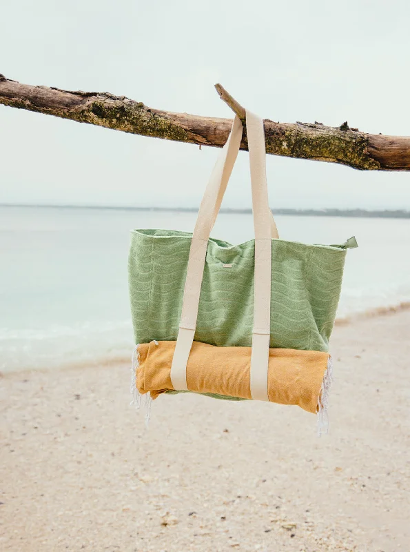 Handle bags with floral prints for spring -Sunny Palm Tote Beach bag - Quiet Green