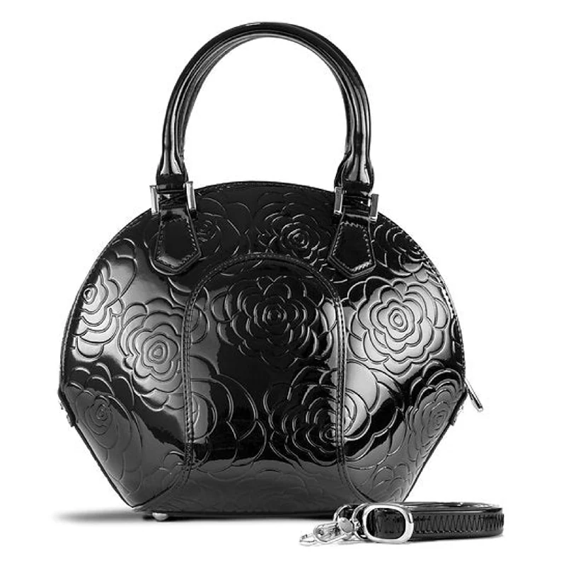 Handle bags with suede accents for texture -Svetlana Flower Print Leather Handbag