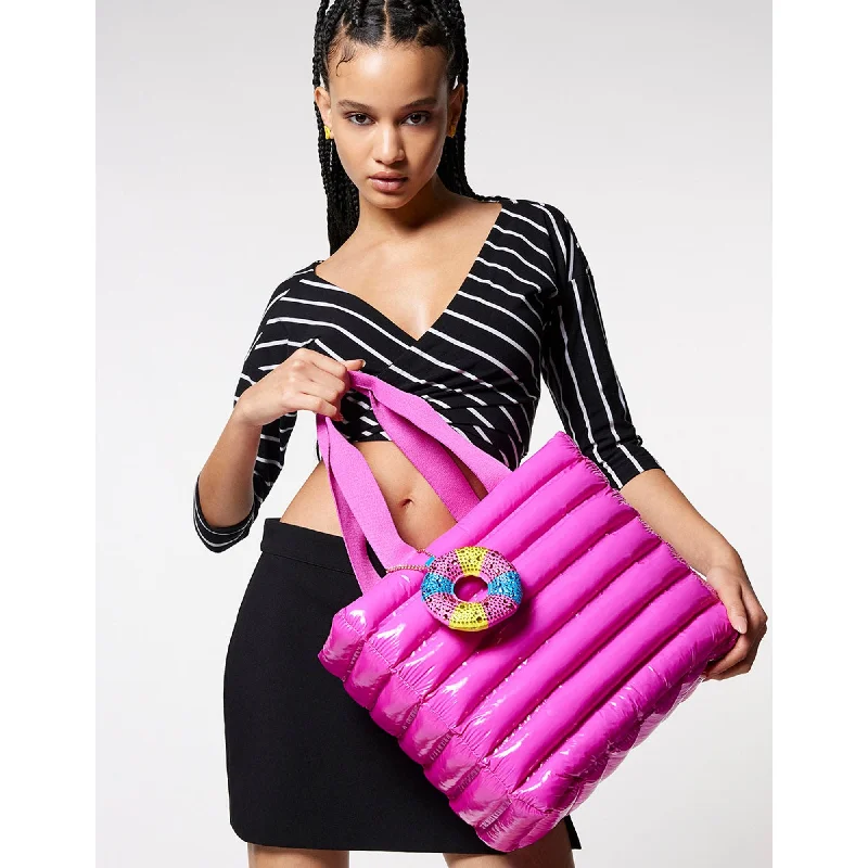 Handle bags with seasonal prints for holidays -Thar She Blows Wet Nylon Tote Pink