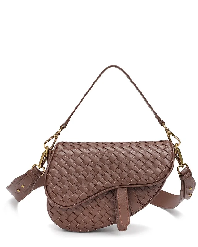 Handle bags with minimalist sleek silhouettes -Tiffany & Fred Paris Hand-Woven Leather Saddle Bag