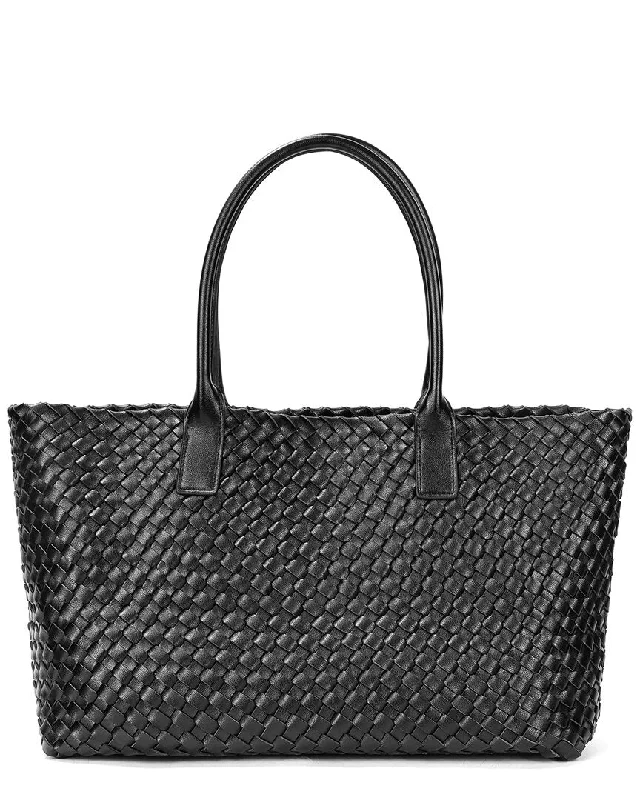 Handle bags with sturdy canvas for longevity -Tiffany & Fred Paris Large Hand-Woven Leather Tote