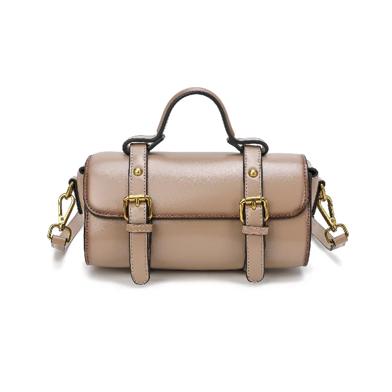 Handle bags with inner compartments for essentials -Tiffany & Fred Smooth Leather Barrel Shape Crossbow Bag