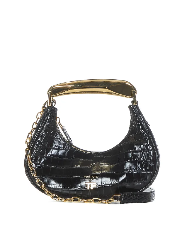 Handle bags with expandable sides for flexibility -Tom Ford Womens Mini Hobo Bag In Black