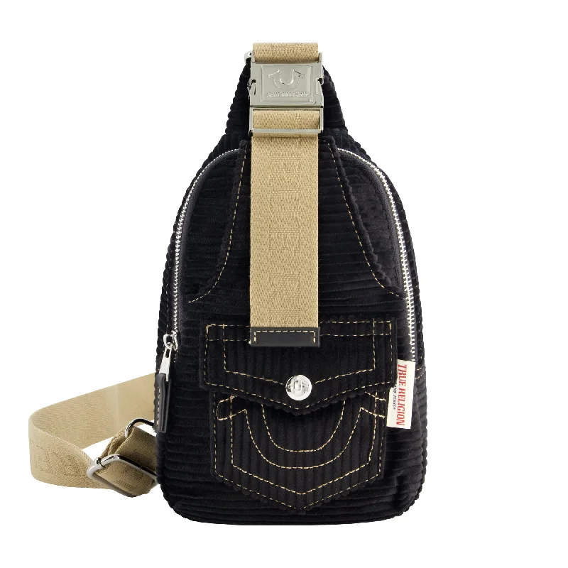 Handle bags with durable hemp for sustainability -True Religion Corduroy soft sling