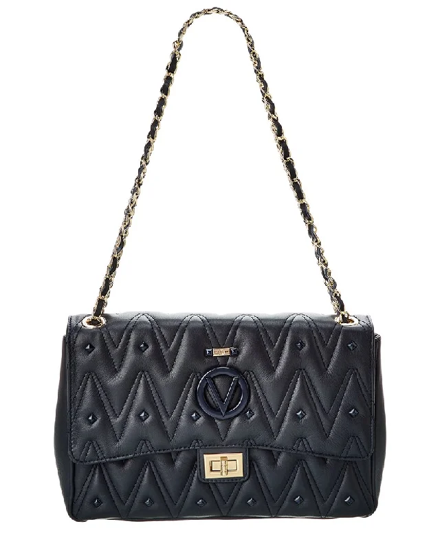 Handle bags with bold logos for branding -Valentino by Mario Valentino Posh Diamond Leather Shoulder Bag