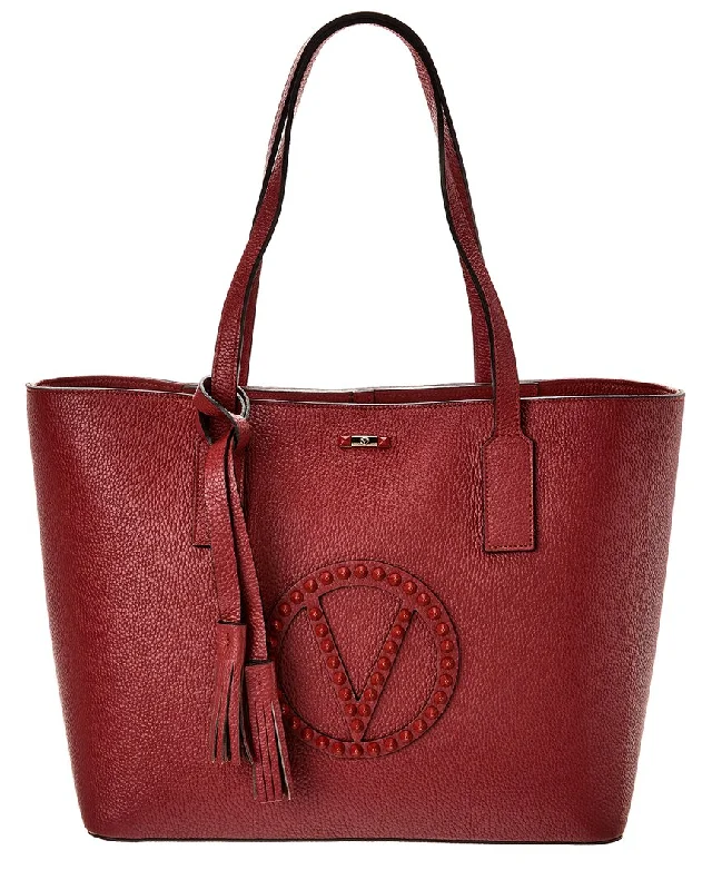 Handle bags with metallic finishes for shine -Valentino by Mario Valentino Soho Rock Leather Tote