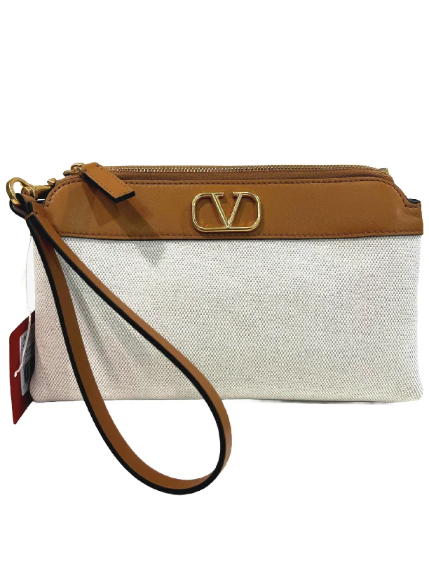 Handle bags with fun slogans for personality -Valentino Garavani V'logo Leather-Trimmed Canvas Pouch