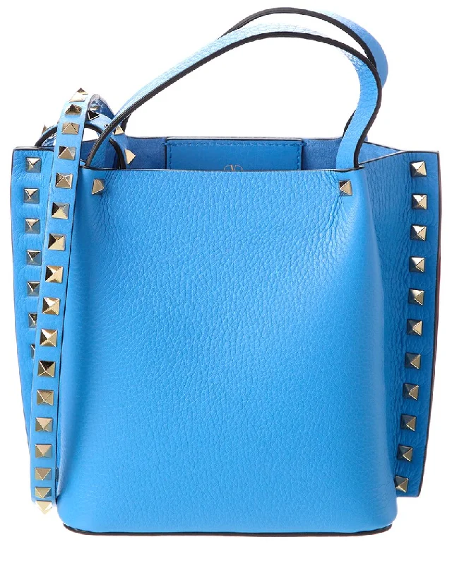 Foldable handle bags for easy storage convenience -Valentino Rockstud Grainy Leather Tote