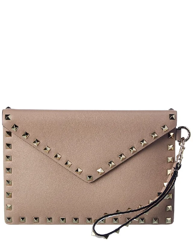 Handle bags with rugged canvas for outdoors -Valentino Rockstud Leather Pouch