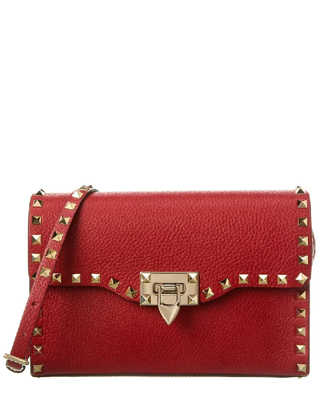 Handle bags with hidden pockets for security -Valentino Rockstud Small Grainy Leather Crossbody