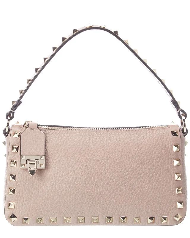 Handle bags with floral embroidery for detail -Valentino Rockstud Small Grainy Leather Shoulder Bag