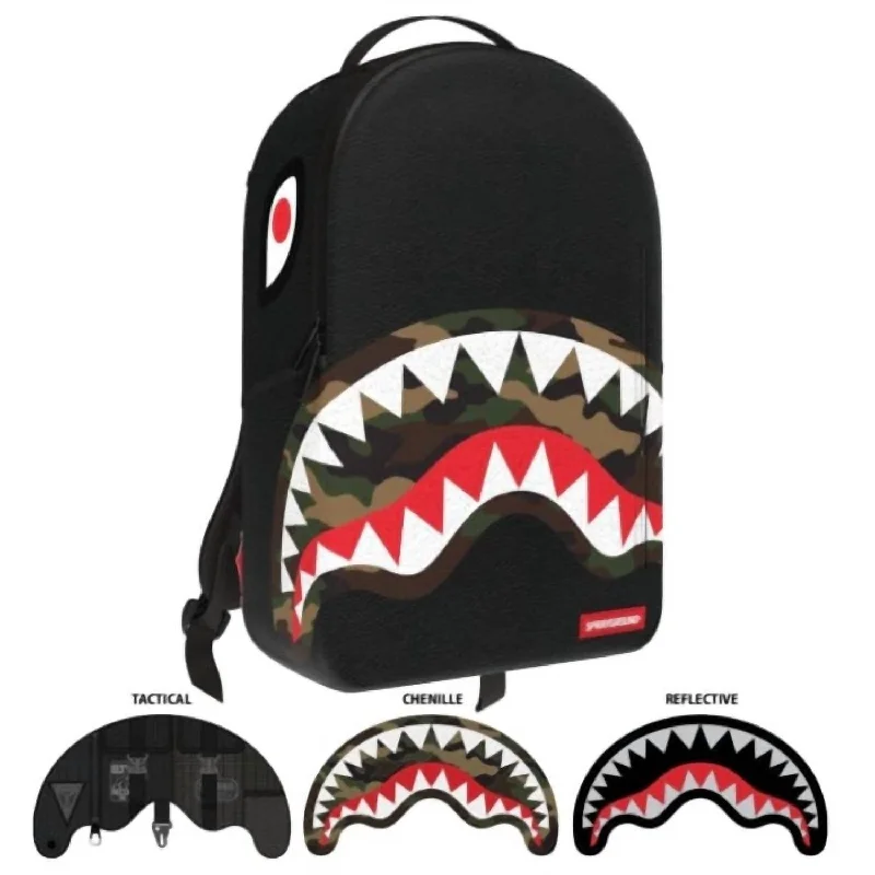 Fashion-forward backpack for bold street style -Velcro 3 Sharks Interchangeable Dlxv Backpack In Black