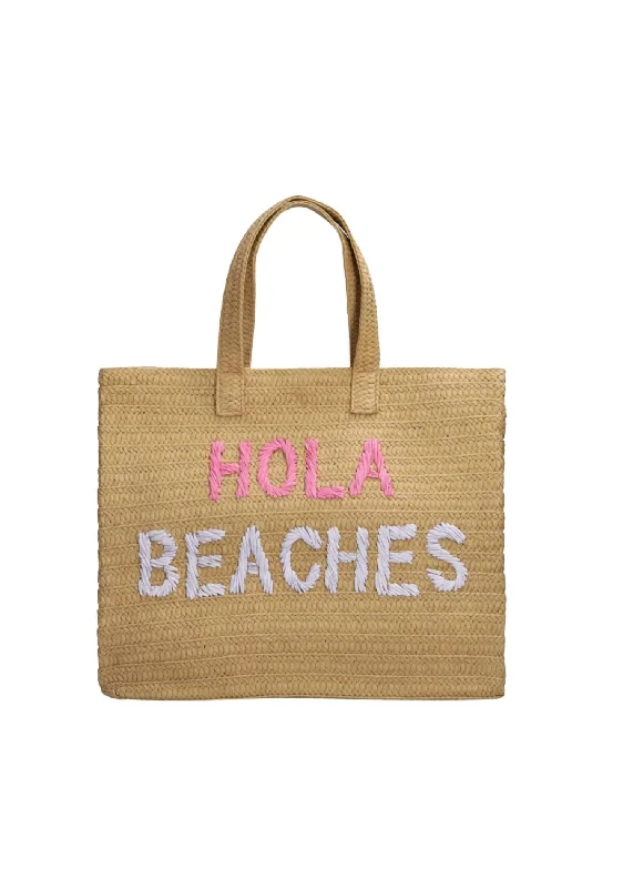 Handle bags with neutral leather for elegance -Women's Hola Beaches Woven Tote Bag In Sand Pink Rainbow