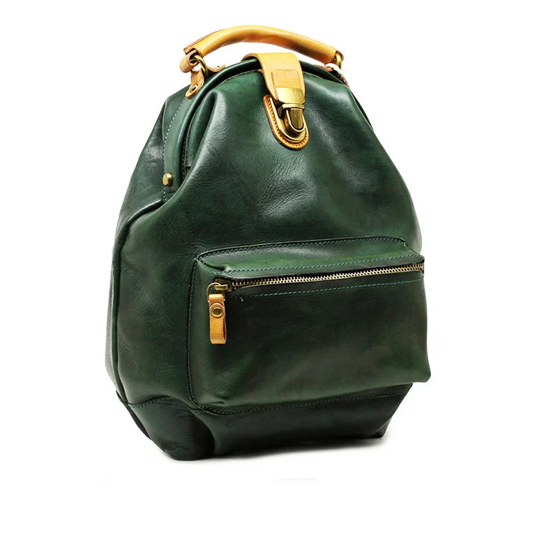 Designer backpack for high-end fashion enthusiasts -Small Women's Green Leather Doctor Bag Backpack Purse Handbags for Women